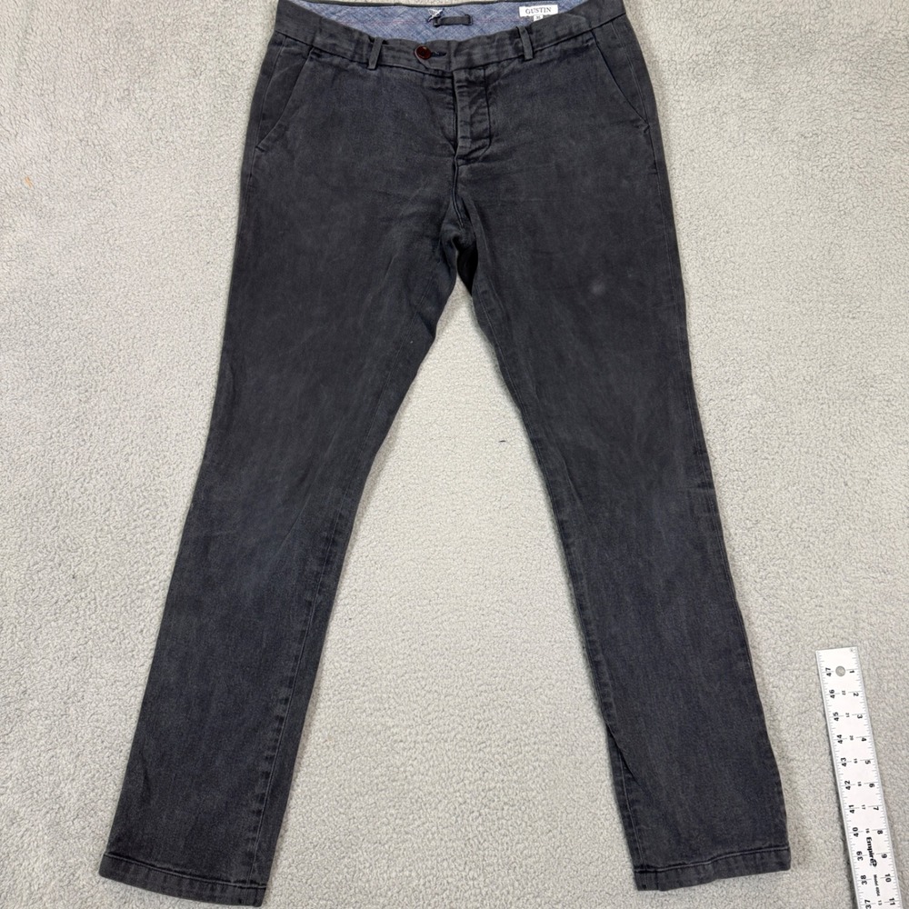 Gustin Mens Grey Twill Chino Pants Button Fly Straight Leg Size 35
